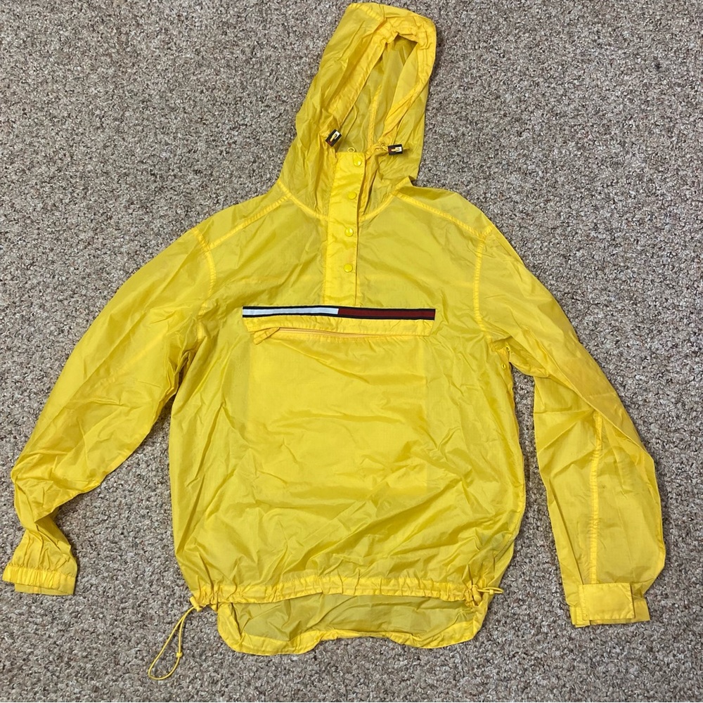 OG 90’s Tommy Hilfiger Windbreaker Yellow Raincoat sz Large color block big logo